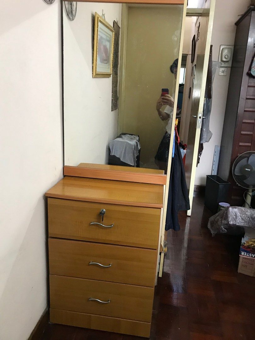 Dressing Table (Category: Other Home Furniture) located in Singapore. Submitted by josephvqm (Listing ID 1276183609, Image 2). Description: Wooden dress table with secret compartment & 3 drawers, for quick sale!.