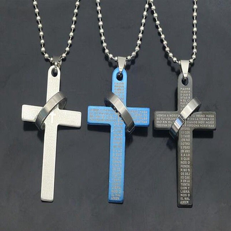 Fashion Stainless Steel Cross Necklace Christian Bible Prayer