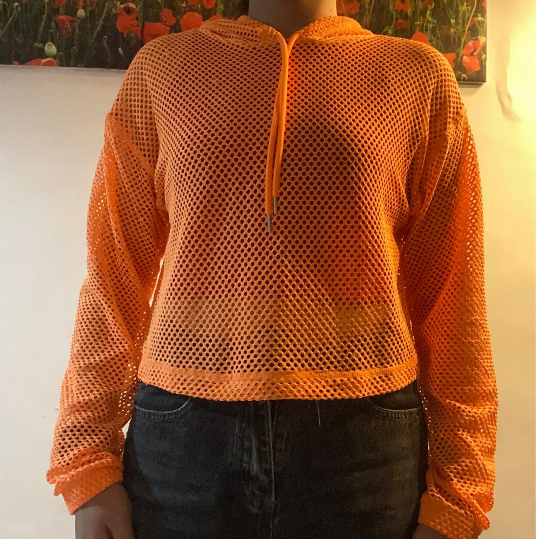 forever 21 orange mesh fishnet top hoodie