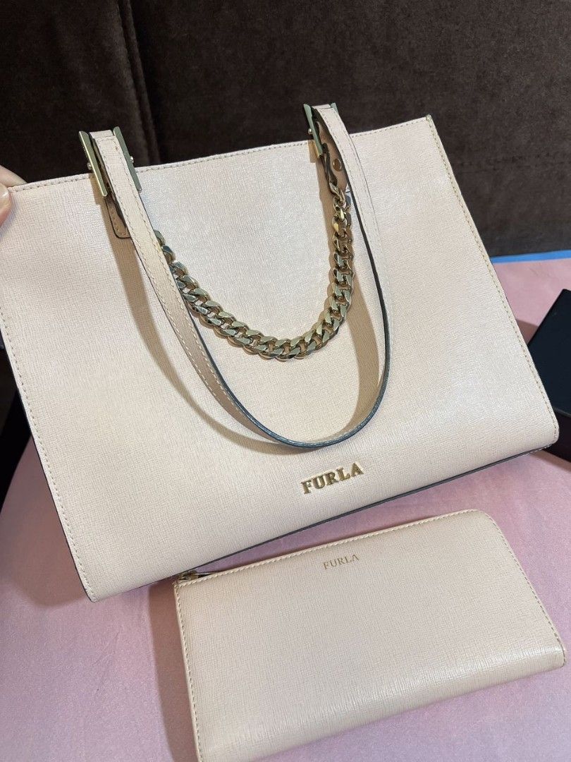Furla pink tote bag free wallet one set