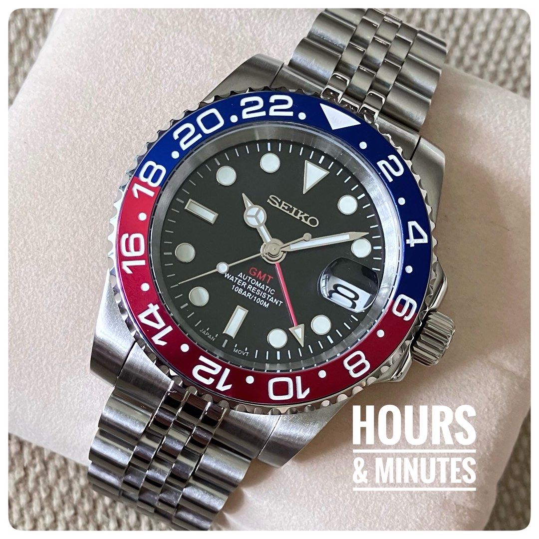 GMT Pepsi Red Blue ceramic bezel automatic watch Seiko mod sub