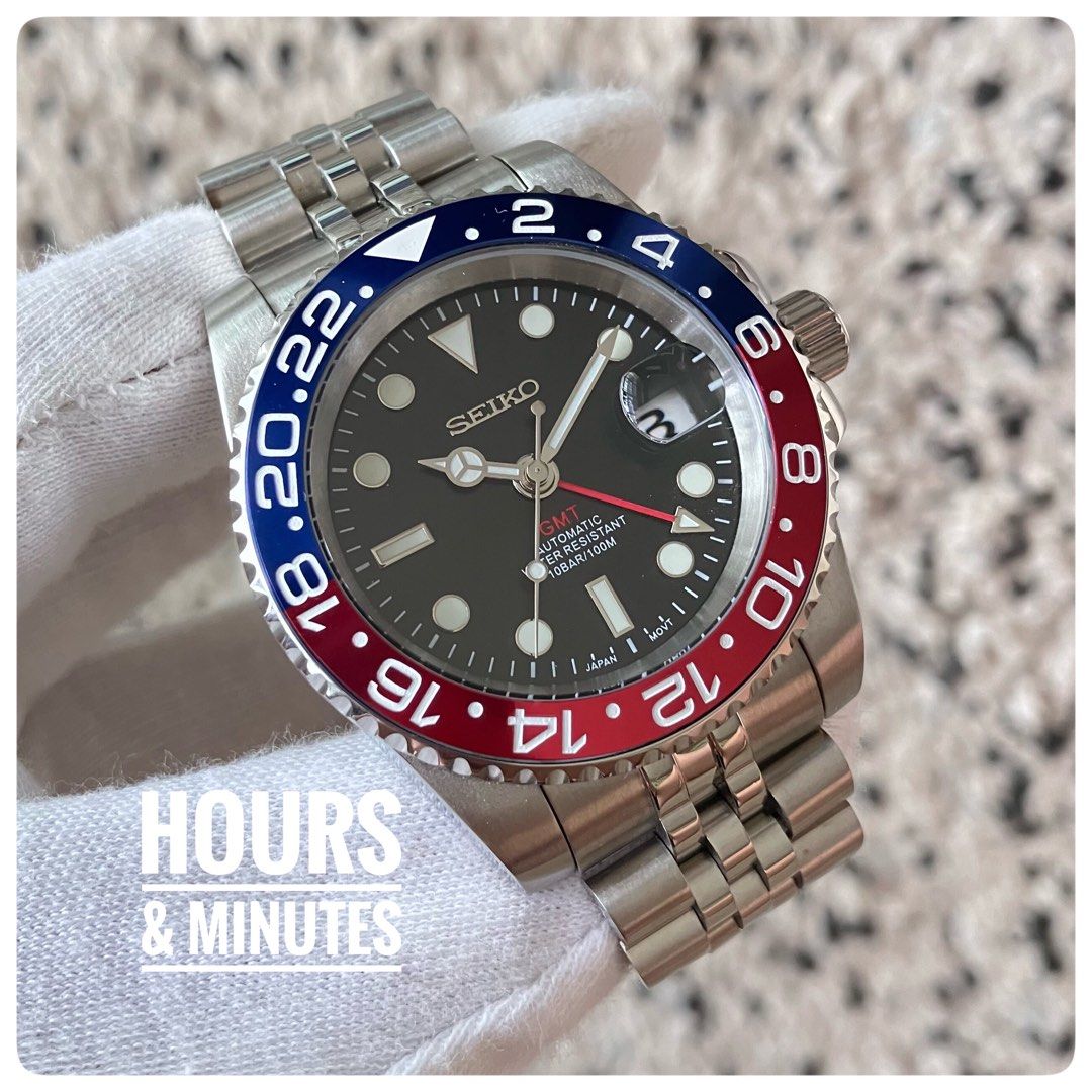 GMT Pepsi Red Blue ceramic bezel automatic watch Seiko mod sub