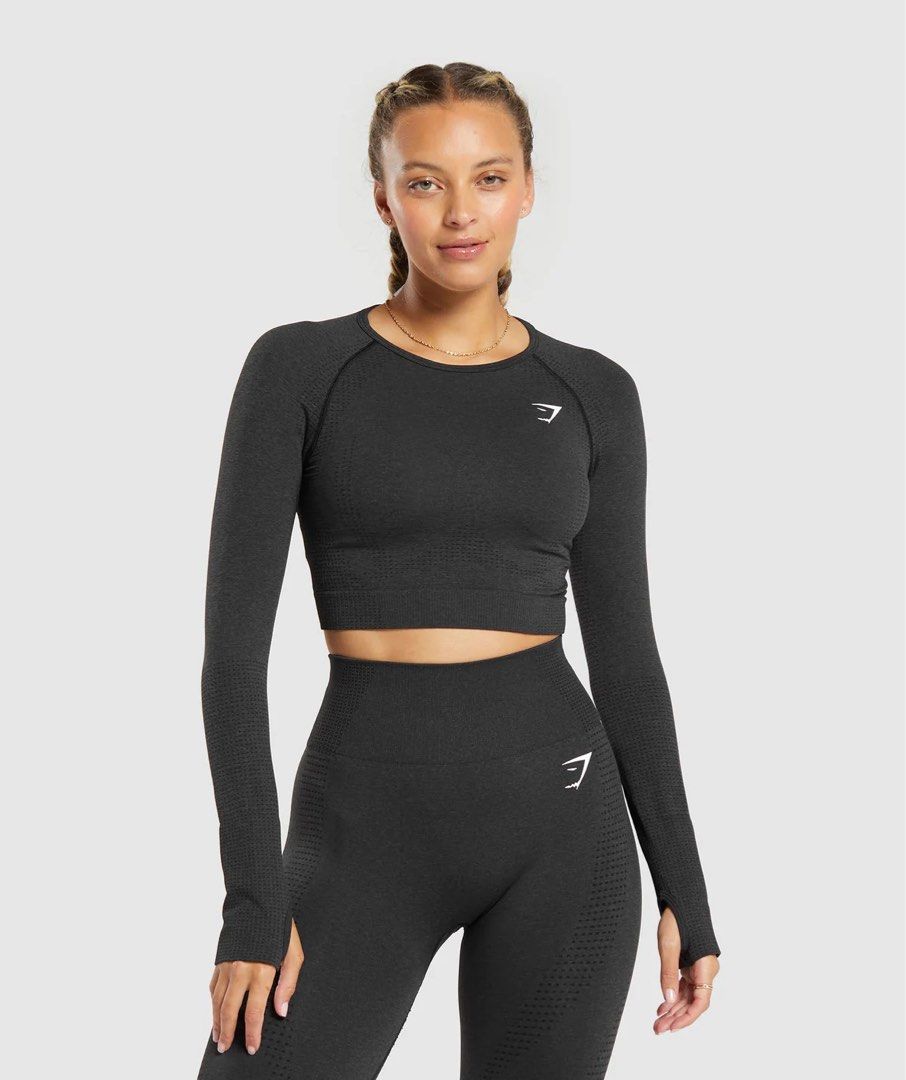 Gymshark Vital Seamless 2.0 Long Sleeve Crop Top in Black, Women's