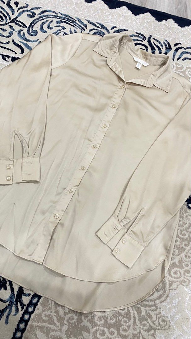 H M satin beige blouse Women s Fashion Muslimah Fashion Tops on
