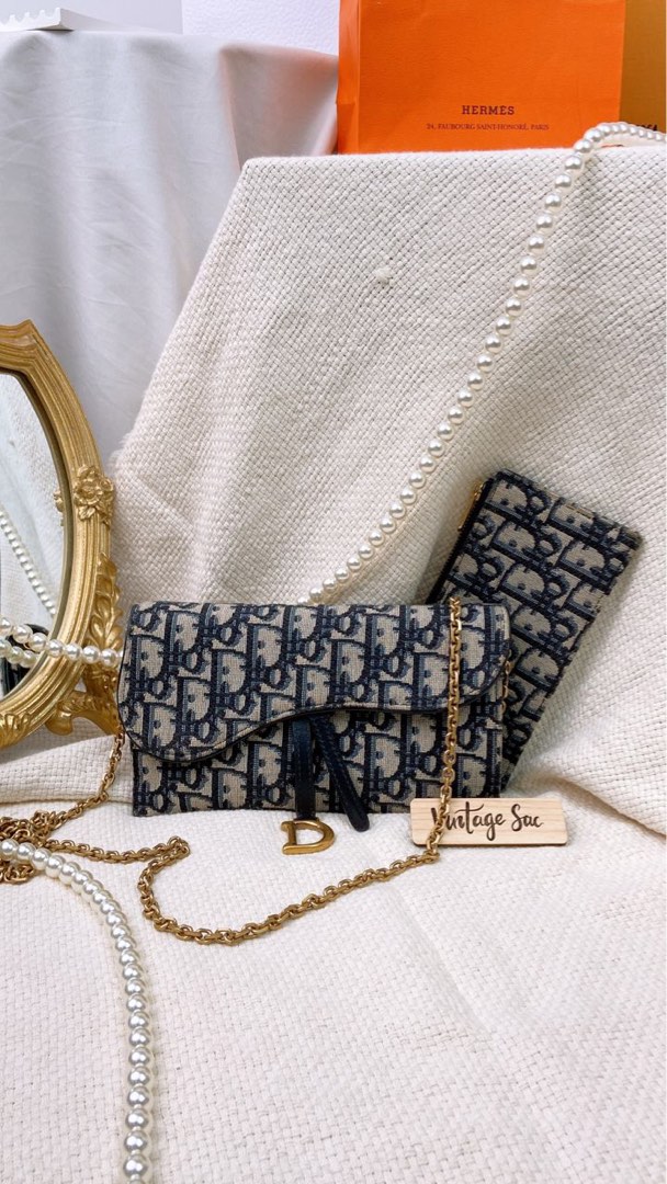 JZC8254 Navy Oblique Saddle Wallet On Chain Luxury Bags