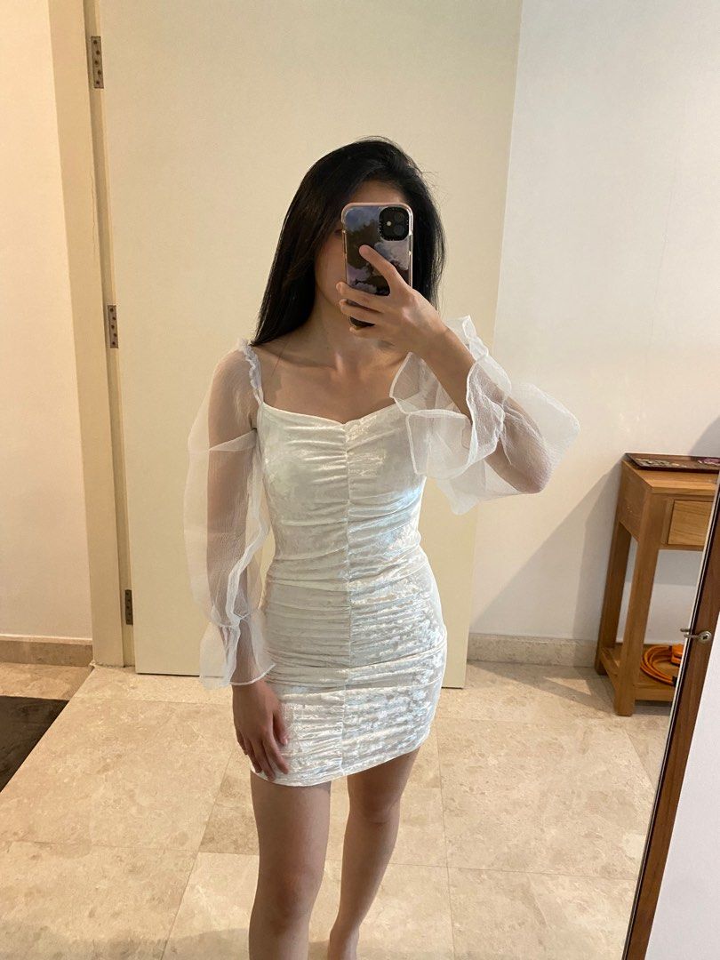 All white tight fitted dresses online