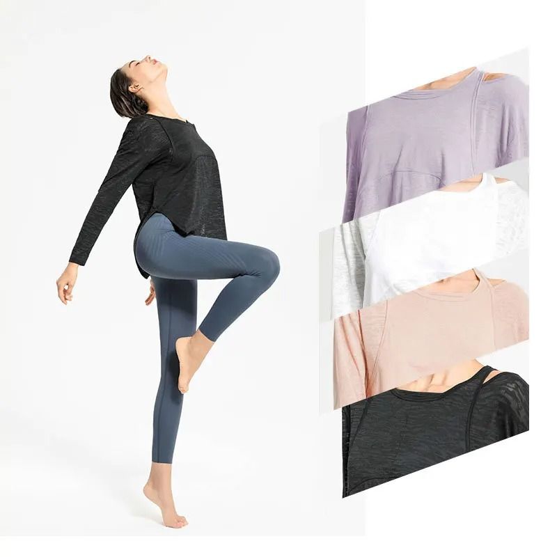 Long Sleeve Yoga Shirts for Women Loose Sports Tee Crop Top Sports Top Women  Sportswear Gym Fitness Wear Clothing Workout Female, 女裝, 運動服裝- Carousell