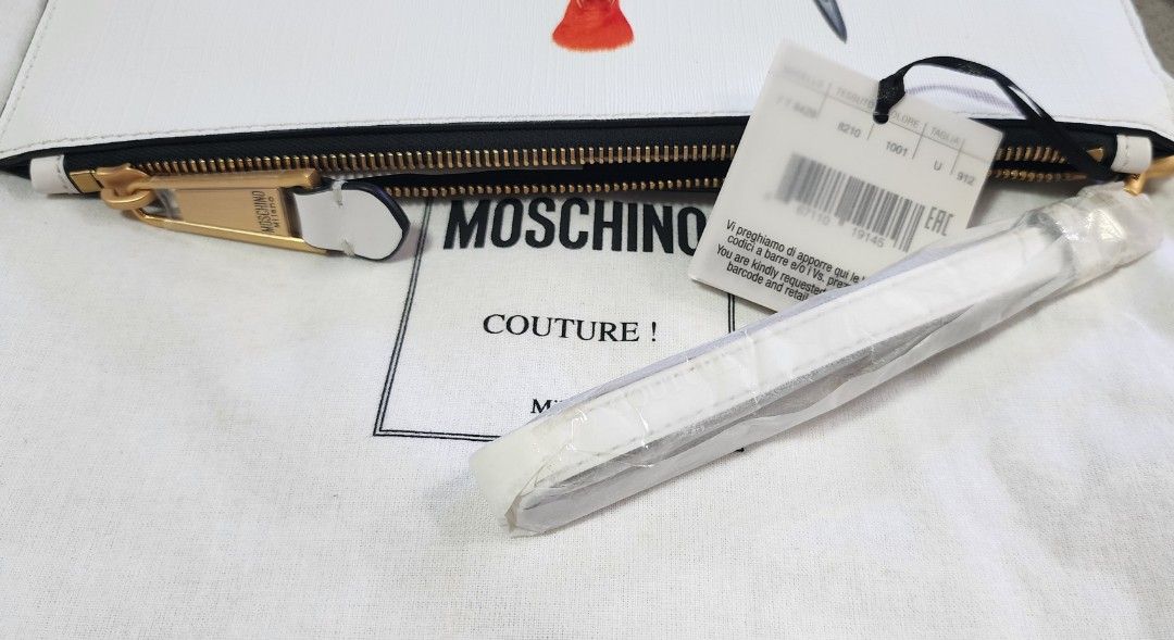 Moschino Couture Nylon Clutch With Roman Teddy White Women s