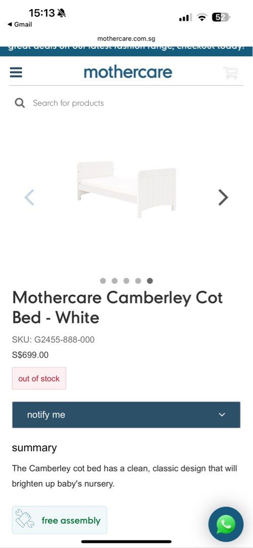 Camberley cot hot sale bed mothercare