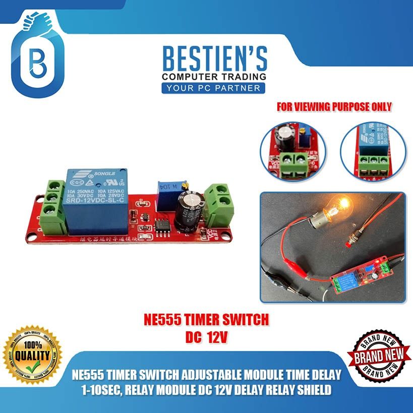 NE555 TIMER SWITCH ADJUSTABLE MODULE TIME DELAY 1-10SEC, RELAY MODULE DC 12V DELAY RELAY SHIELD (Category: Electrical, Adaptors & Sockets) located in Quezon City. Submitted by besteinpc (Listing ID 1275514398, Image 1). Description: NE555 TIMER SWITCH ADJUSTABLE MODULE TIME DELAY 1-10SEC, RELAY MODULE DC 12V DELAY RELAY SHIELD FEATURES: 👉Size: 6.8CM *2.1CM 👉Main chip: NE555 👉Working voltage:12V 👉Power relay delay pull. Specifically:12v power 