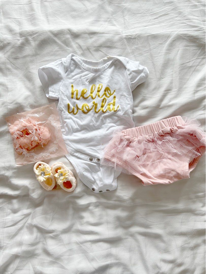 Newborn baby girl photo set top pants shoes headband for 10