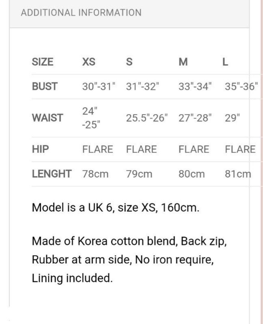 Forever 21 store dress size chart