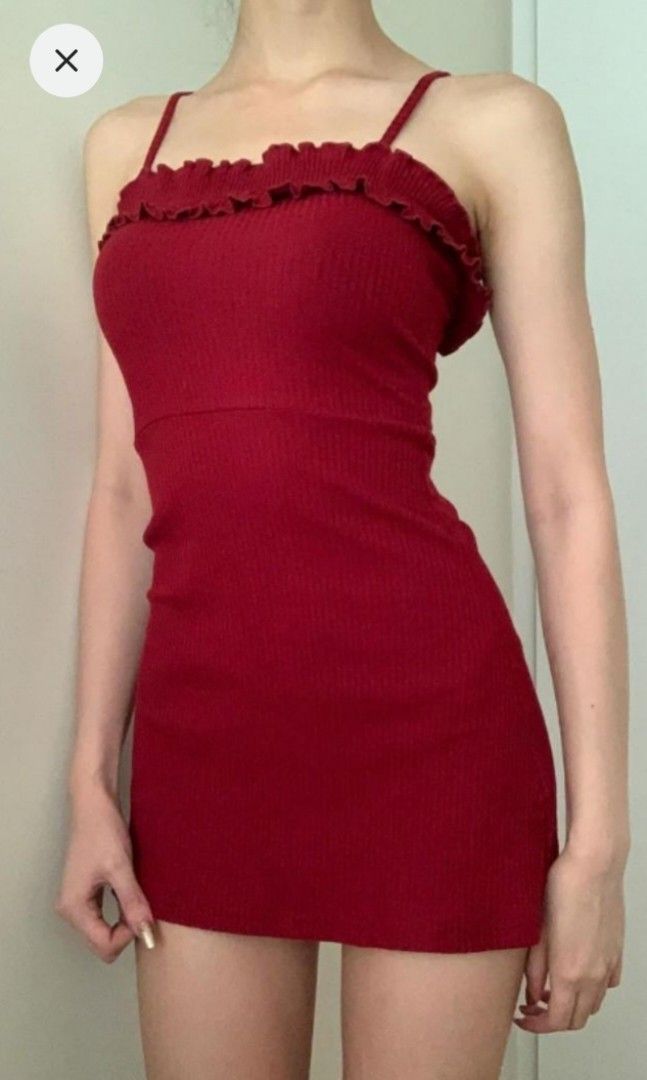 Ruffled Chic Sexy Red Mini Dress Bodycon Women s Fashion Dresses
