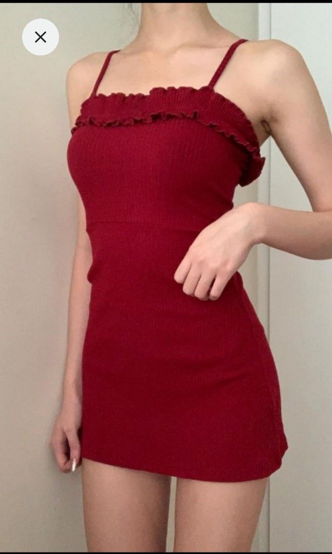 Ruffled Chic Sexy Red Mini Dress Bodycon Women s Fashion Dresses