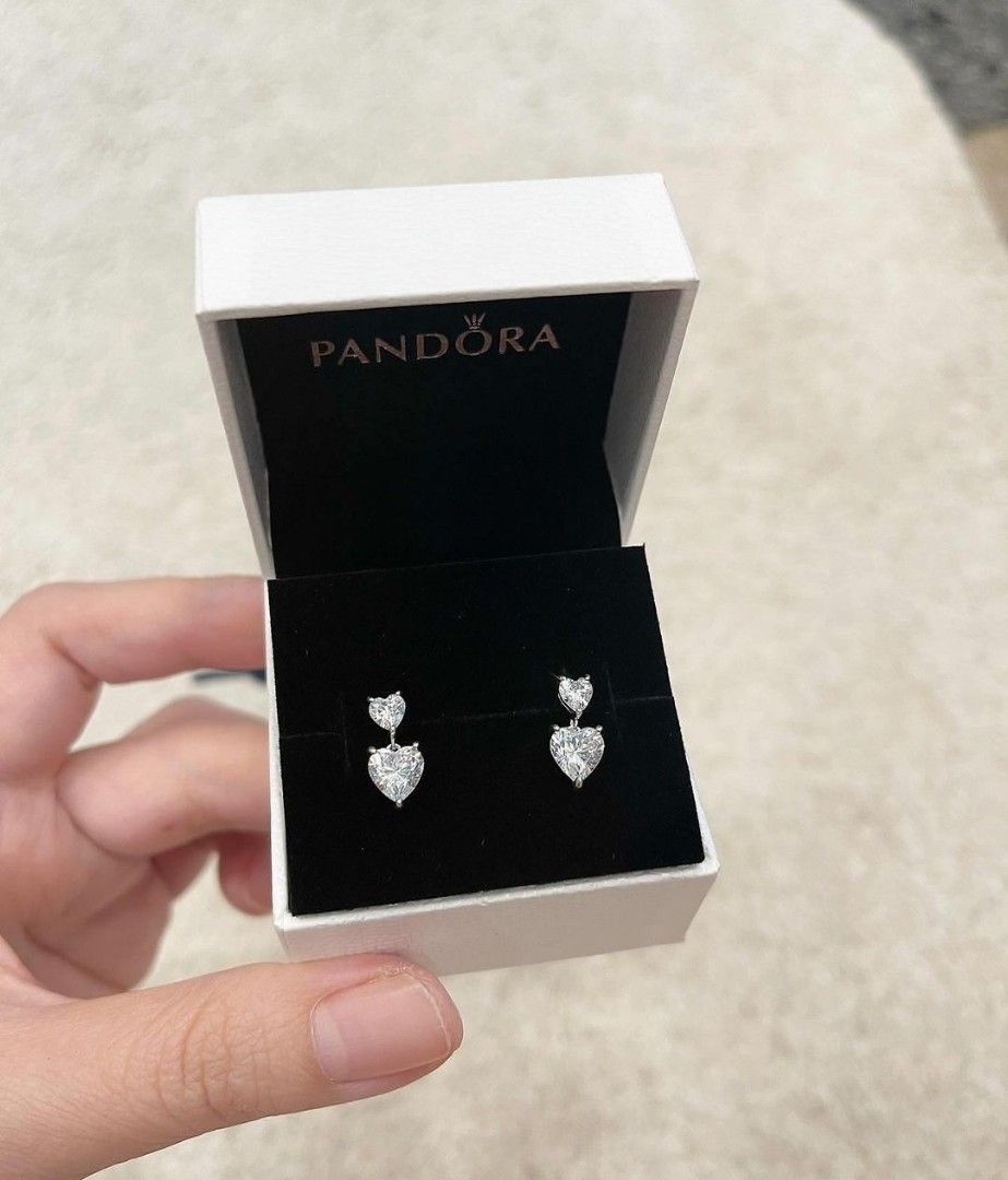 Pandora double heart earrings cheap