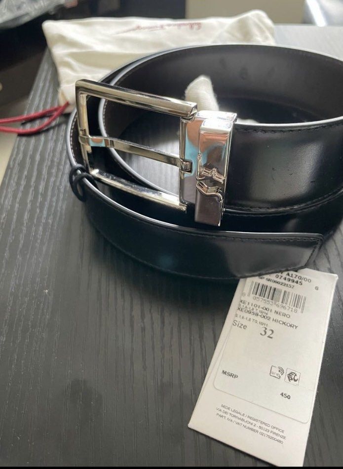 Salvatore Ferragamo 黑色皮帶, 男裝, 手錶及配件, 腰帶- Carousell