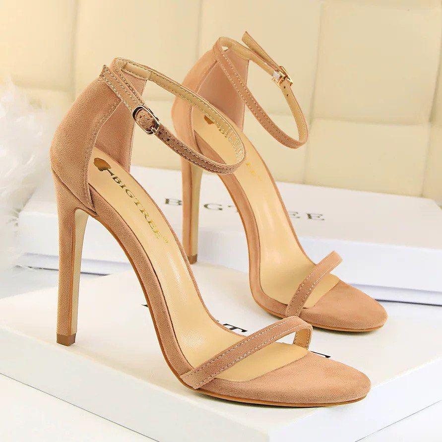 Simple suede strap stiletto high heels 11cm Women s Fashion