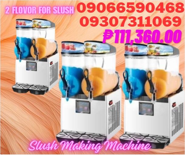slush making machine with 2 flavors (Category: Ice-cream Makers) located in Caloocan City. Submitted by rochelleflores356-82603 (Listing ID 1276259781, Image 1). Description: Model : XSC-2 Capacity (Liters) 2X15L Feature Embraco Compressor Temp.: -1°C ~ -3°C Slush mode&Juice mode LED light lids Power (W) :700w Dimension (mm) Net: 365x475x713mm Packing : 435x545x830mm Weight (Kg) 52 Price :111,360.00 .