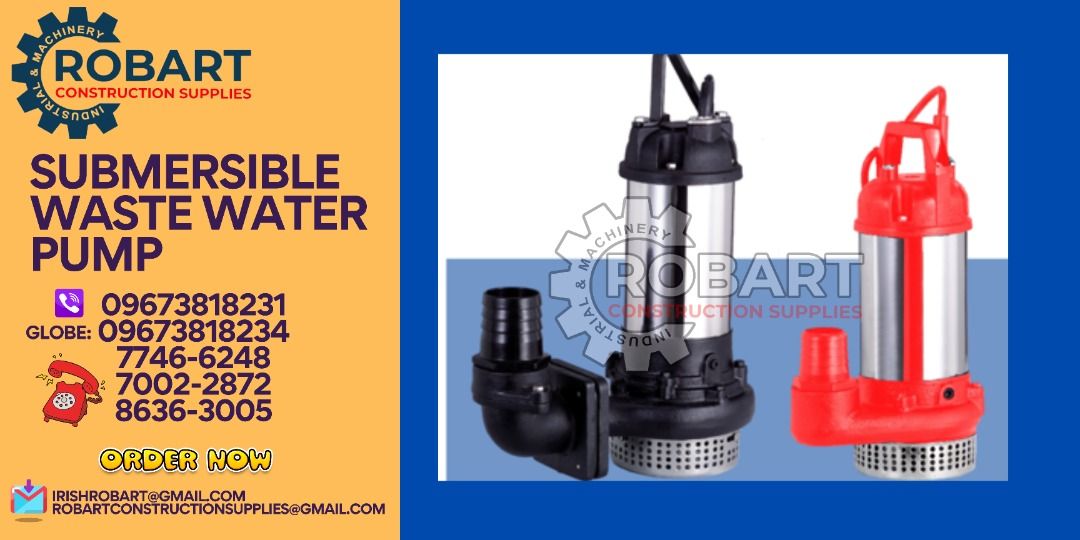 SUBMERSIBLE WASTE WATER PUMP (Category: Construction Tools & Equipment) located in Manila. Submitted by irishrobart_22 (Listing ID 1276250009, Image 1). Description: SUBMERSIBLE WASTE WATER PUMP INDUSTRIAL SERIES EA-03 1/3HP EA-05 1/2HP EA-10 1HP EA-20 2HP EA-30 3HP EA-30T 3HP EA-50T 5HP EA-75T 7.5HP SEND US MESSAGE FOR INQUIRIES ‼️‼️ LOOK FOR IRISH ROBART VBR : 0 9 6 7 3 8 1 8 2 3 1/ 0 9 6 7 3 8 1 8 2 3 4 LANDLINE 8-6 3 6 3 0 0 5 / 7 7 4 6 -6 2 