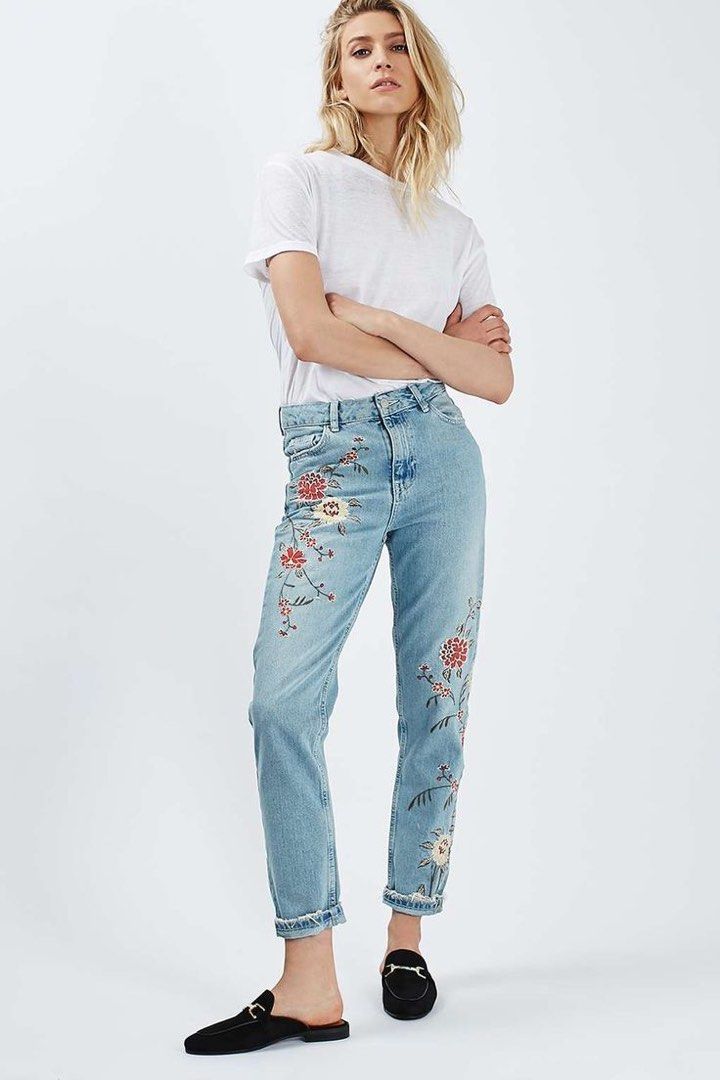 Topshop embroidered mom jeans outlet