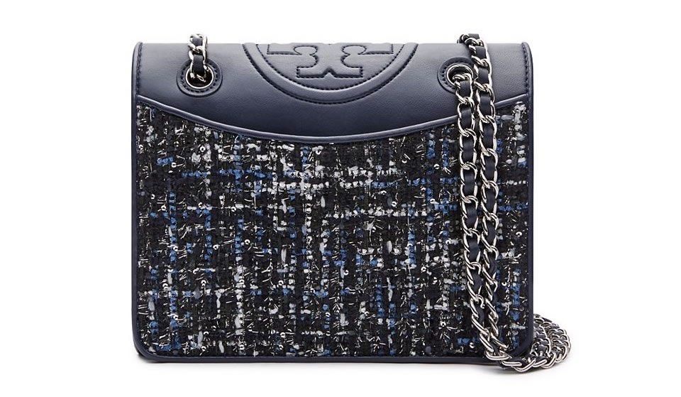 Tory Burch Fleming Tweed Bag Navy Blue Luxury Bags Wallets on