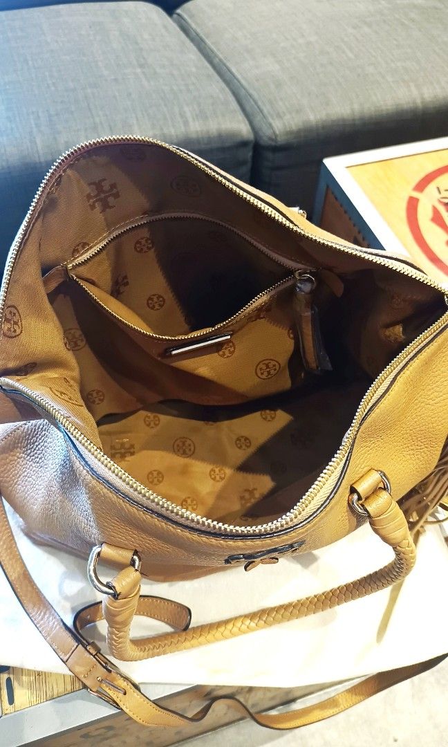 Tory Burch Taylor Leather Satchel Bag Saddle