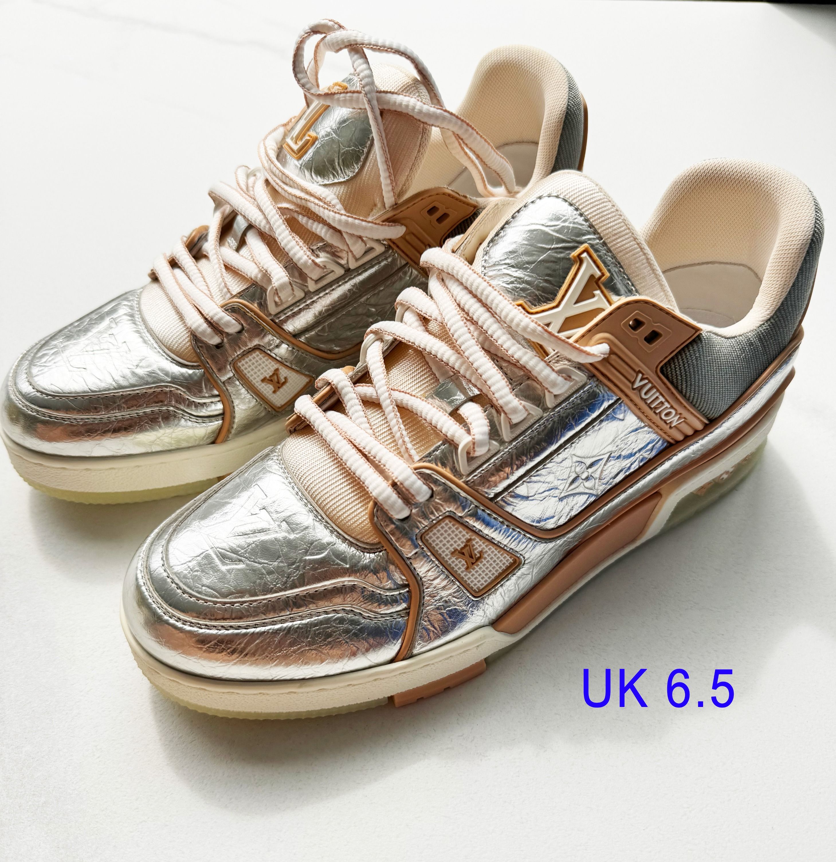 UK 6.5 LOUIS VUITTON LV SNEAKERS 1A996B Trainer Monogram Embossed Metallic Leather