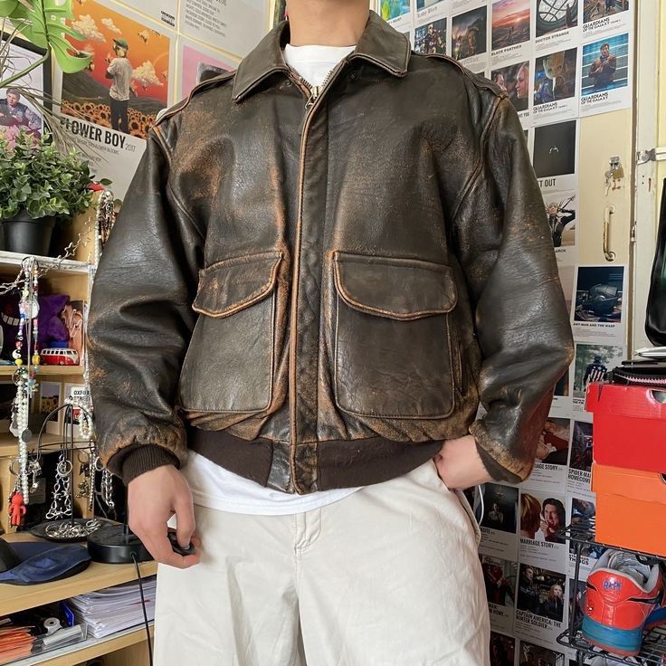 Vintage L.L Bean Flying Tiger A 2 G 1 Leather Jacket Fesyen Pria