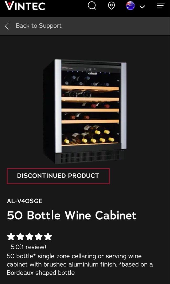 Vintec v40SG”e” single zone wine fridge, TV & Home Appliances, Kitchen