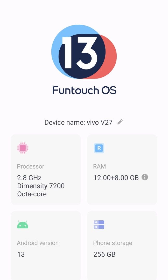 Vivo V27 12/256GB (Category: Vivo) located in Cavite. Submitted by judiesandcraym (Listing ID 1276170510, Image 2). Description: For Specs pls visit https://www.vivo.com/my/products/v27 Lady owned (ako mismo) Bago ang tempered glass- Hydrogel No hidden issue/s No history of repair. Hindi ginagamit pang laro. 24,999 price when bought Complete with charger and case. RFS: Upgrade.