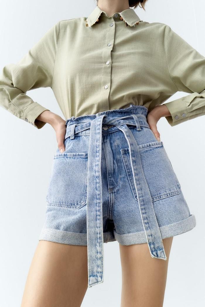 Zara Paperbag Denim Shorts Women s Fashion Bottoms Shorts on