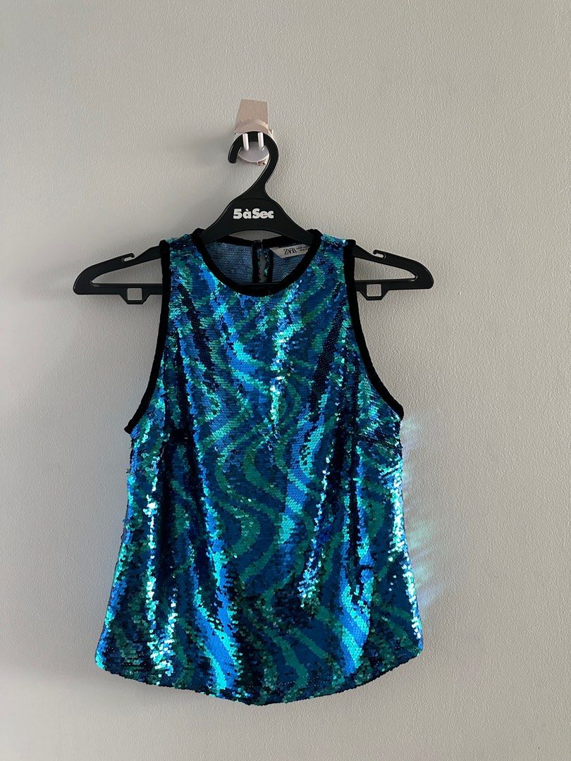 Zara blue sequin shop top