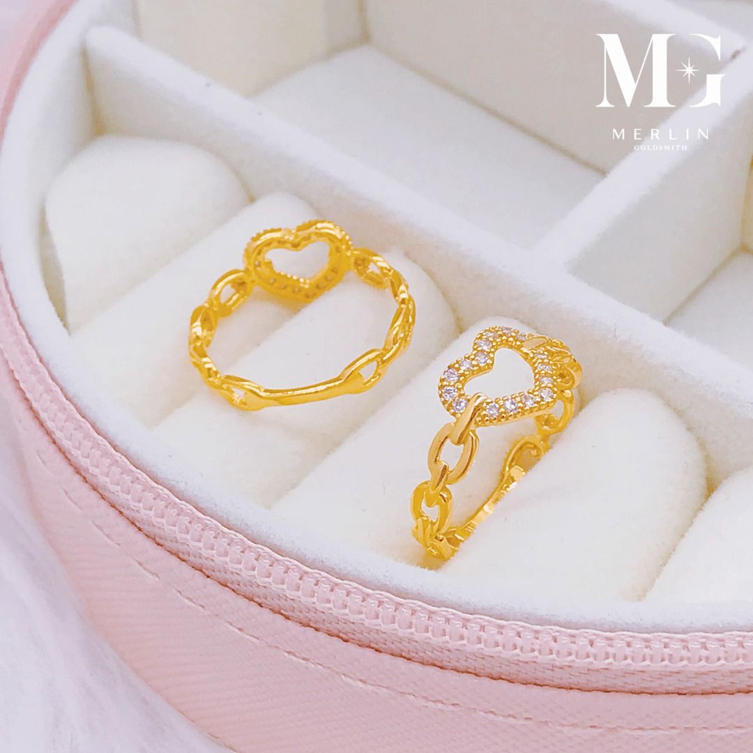 916 Gold Link Chain with Dazzling Heart Ring Women s Fashion