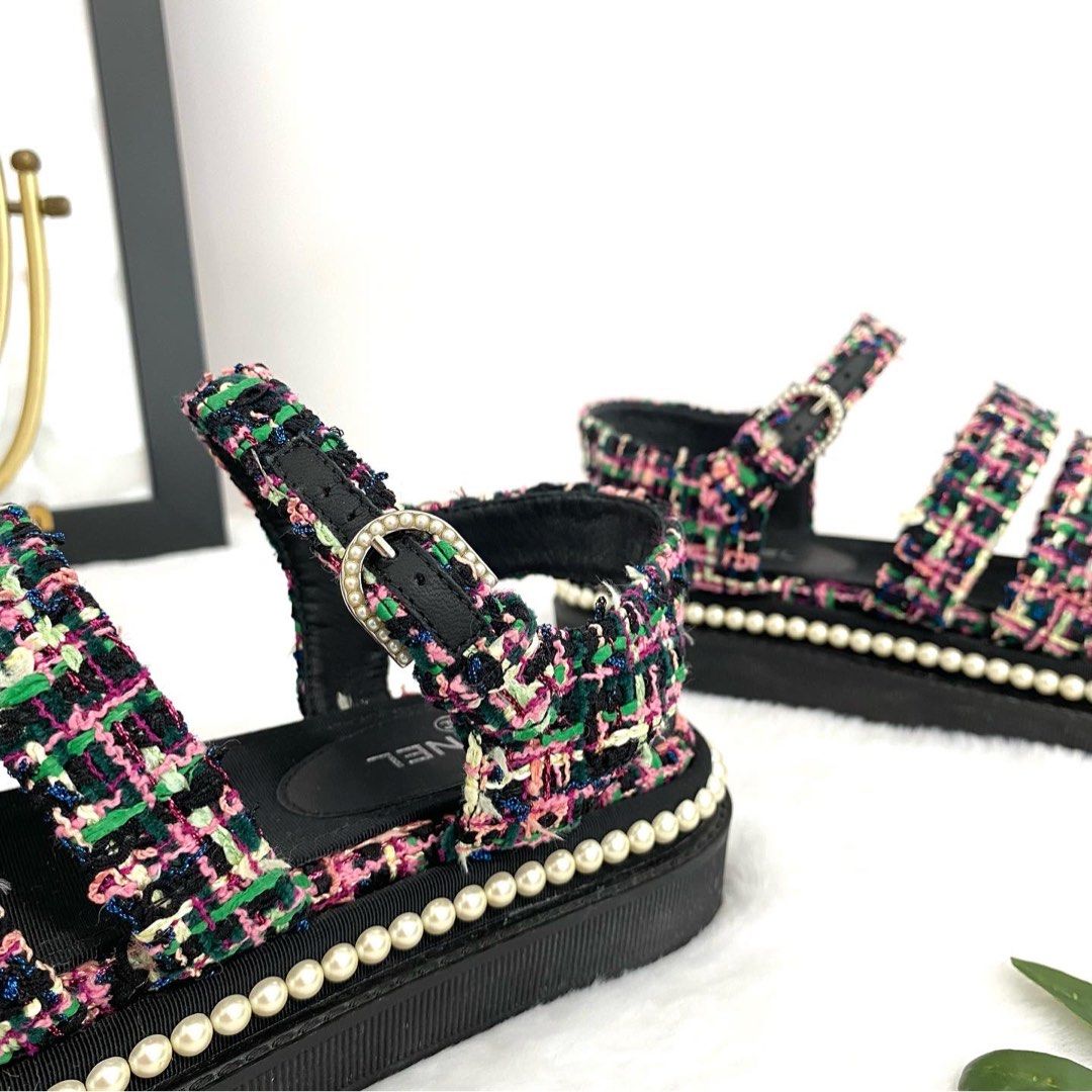 Chanel new arrivals tweed sandals