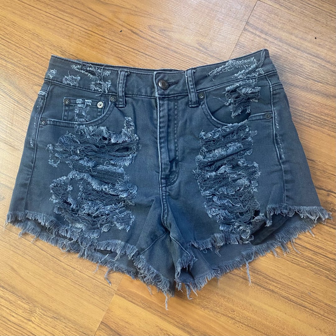 American eagle shop black distressed shorts