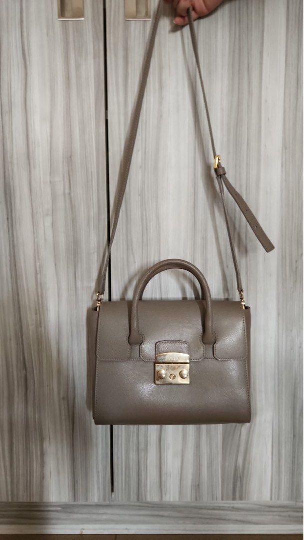 Authentic FURLA Crossbody Grey Taupe 2way Handbag