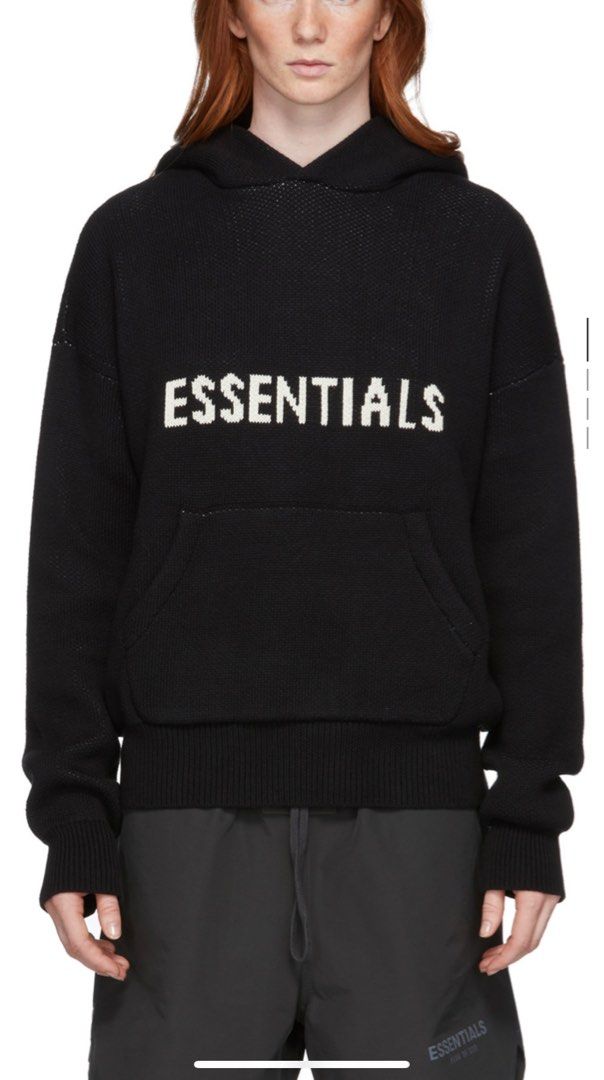 Fear Of God Essentials Essentials Black Knit Logo Hoodie FEAR OF