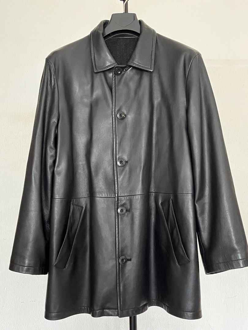 Bruno Magli Reversible leather 100 cashmere coat made in Italy