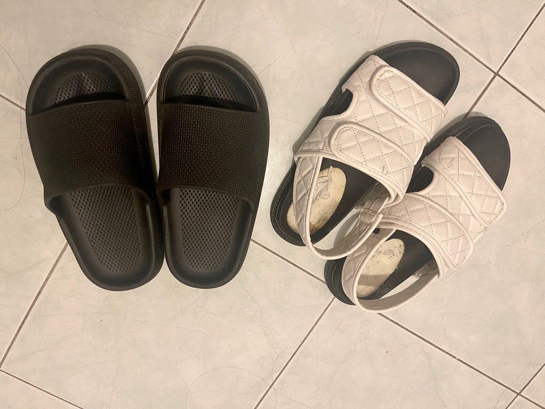 Bundle chanel inspired sandals black boat slippers