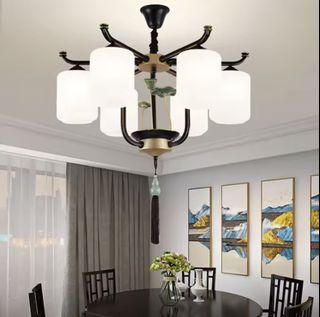 Chandelier 6 Head Vintage Chinese Ceramics Pendant Light for Living Room Restaurant Hotel Lobby Decorative Lights