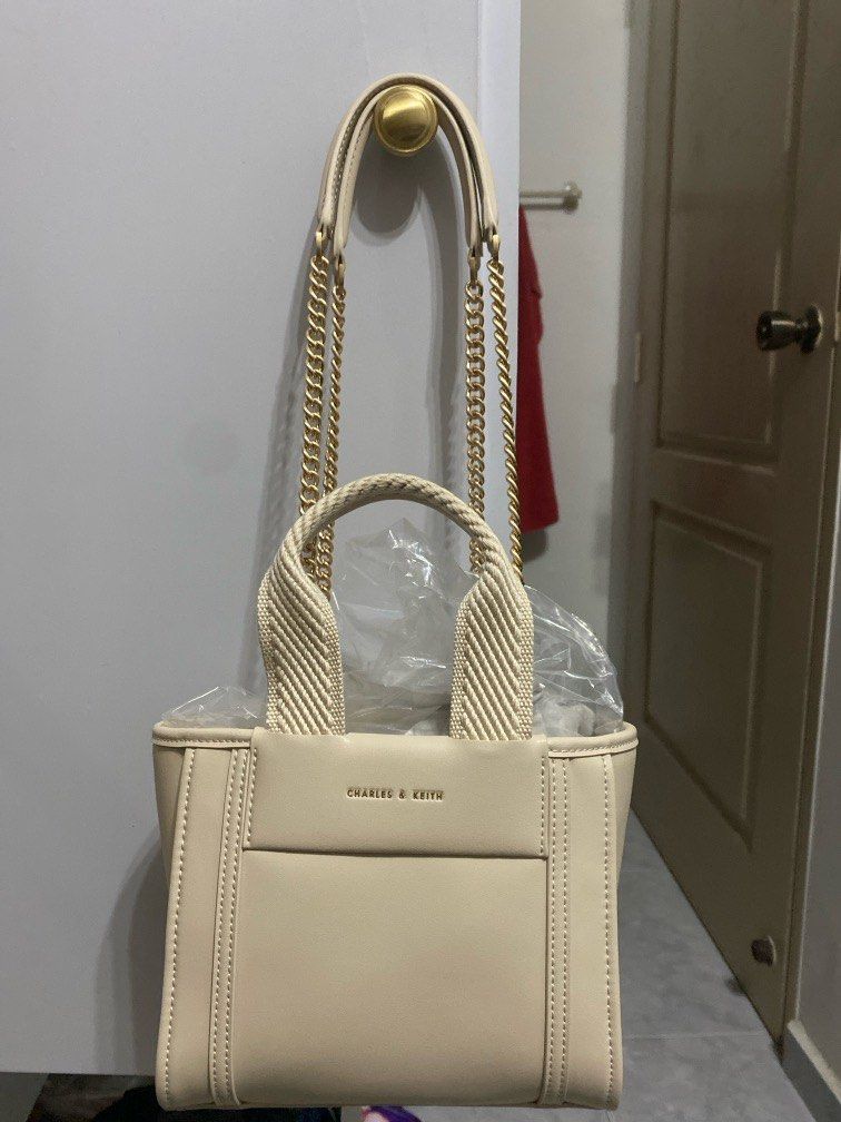 Charles Keith Bag Shalia Chain Handle tote bag beige