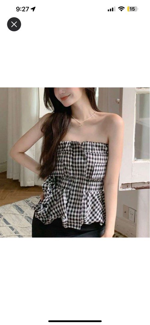 Checkered strapless clearance top