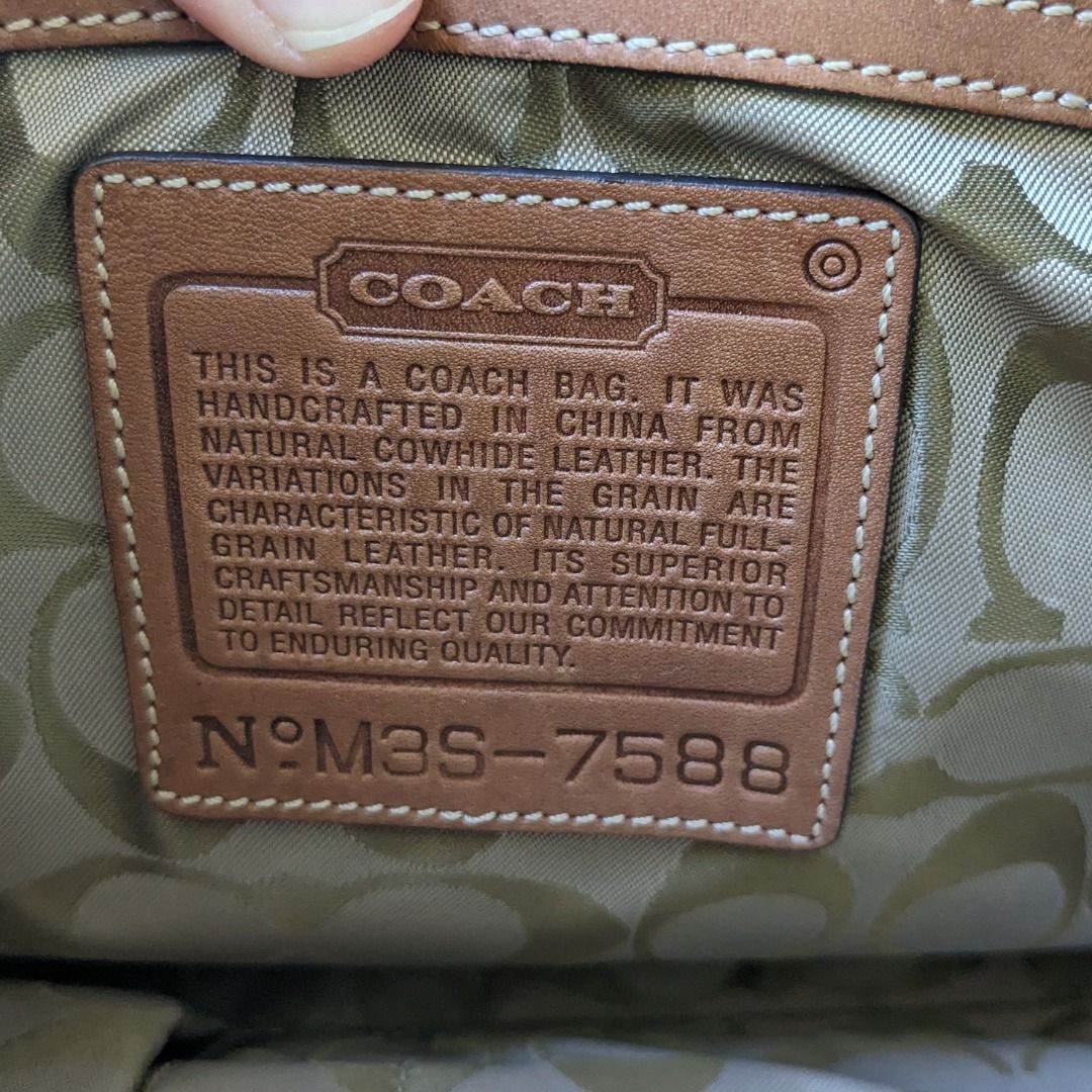 Coach Brown Handbag | Coach M3S-7588 (Category: Luxury Bags & Wallets) located in Quezon City. Submitted by coala32 (Listing ID 1282860620, Image 3). Description: Great condition: hardware, interior, handles Flaws: visible water stains on bag exterior, needs cleaning.