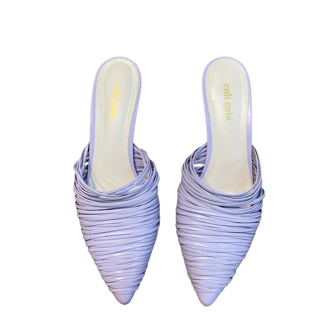 Cult Gaia sage Metallic Heel Strappy Leather Mules In Lavender
