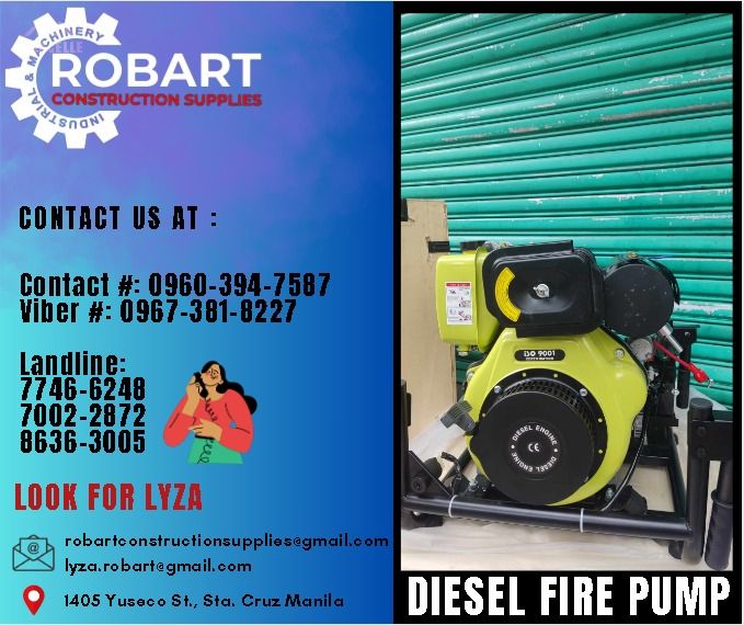 Diesel Fire Pump (Category: Construction Tools & Equipment) located in Manila. Submitted by lyzarobart1999 (Listing ID 1282869220, Image 1). Description: Diesel Fire Pump Brand: Marpro 𝐒𝐄𝐍𝐃 𝐔𝐒 𝐌𝐄𝐒𝐒𝐀𝐆𝐄 𝐅𝐎𝐑 𝐈𝐍𝐐𝐔𝐈𝐑𝐈𝐄𝐒 ‼️ 0 9 6 7 3 8 1 8 2 2 7 0 9 6 0 3 9 4 7 5 8 7 𝐋𝐚𝐧𝐝𝐥𝐢𝐧𝐞 𝐍𝐮𝐦𝐛𝐞𝐫𝐬: 𝟕 𝟕 𝟒 𝟔 - 𝟔 𝟐 𝟒 𝟖 / 𝟕 𝟎 𝟎 𝟐 - 𝟐 𝟖 𝟕 𝟐 / 𝟖 𝟔 𝟑 𝟔 - 𝟑 𝟎 𝟎 𝟓 𝐋𝐎𝐎𝐊 𝐅𝐎𝐑 𝐋𝐘𝐙𝐀 𝘌𝘮𝘢𝘪𝘭: 𝘳𝘰𝘣𝘢𝘳�
