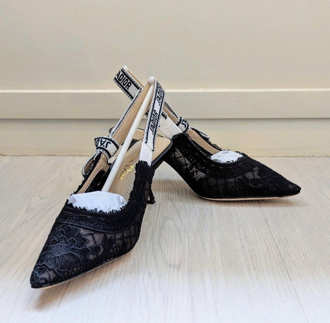 DIOR J ADior Slingback Pumps Black Lace Embroidered