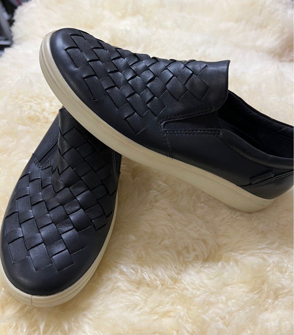 Ecco Black Woven leather slip on