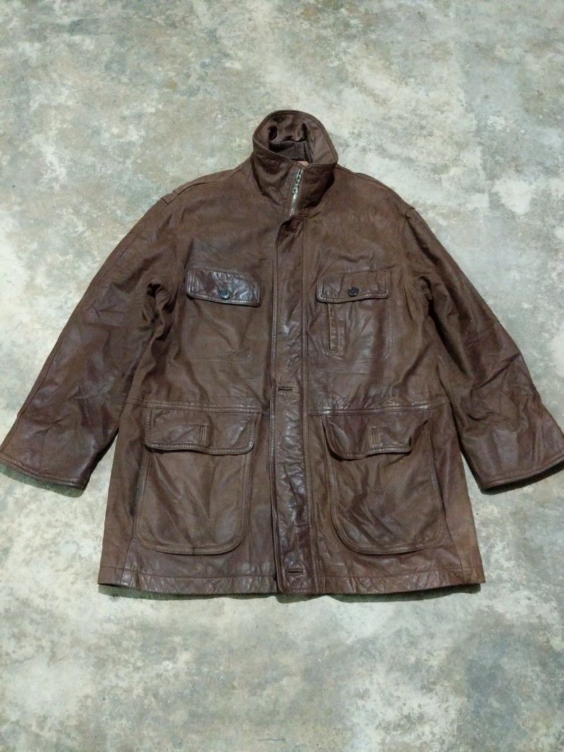 Faconnable Leather Long Coat Men s Fashion Coats Jackets and