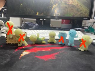 Smiski Trade/Sell! Looking for any series except @work! (from left to  right: Ship pose, stuck, triangle pose, peek-a-boo, and presenter) : r/ smiskis