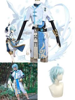 Genshin Cosplay Chongyun Default Male Costume Wig Accessories Set for Anime Game Convention Photoshoot Events